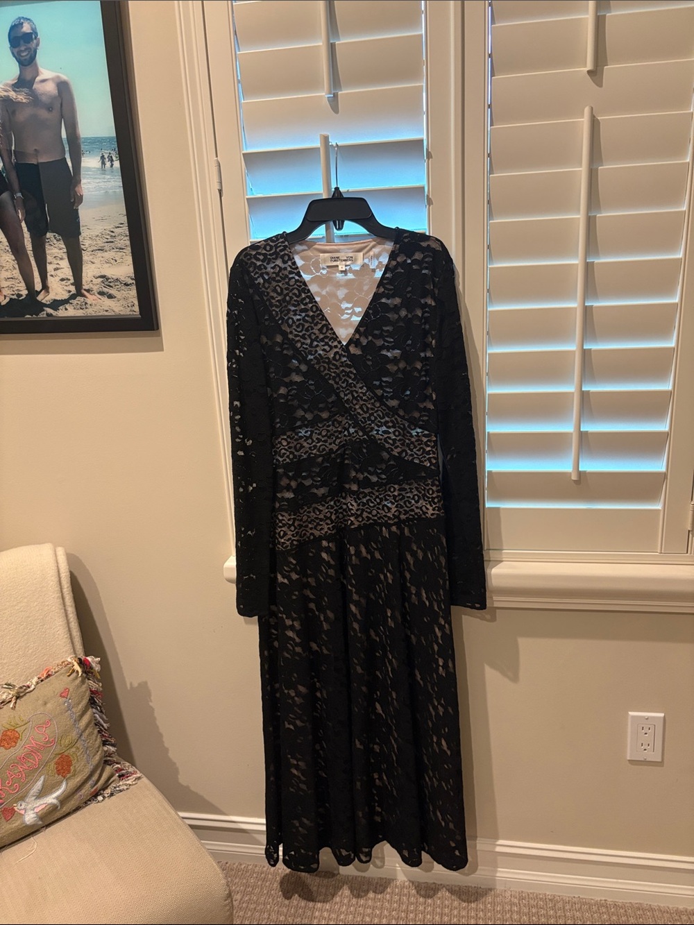Diane Von Furstenberg Black Lace Wrap-Style Long Sleeve Dress
